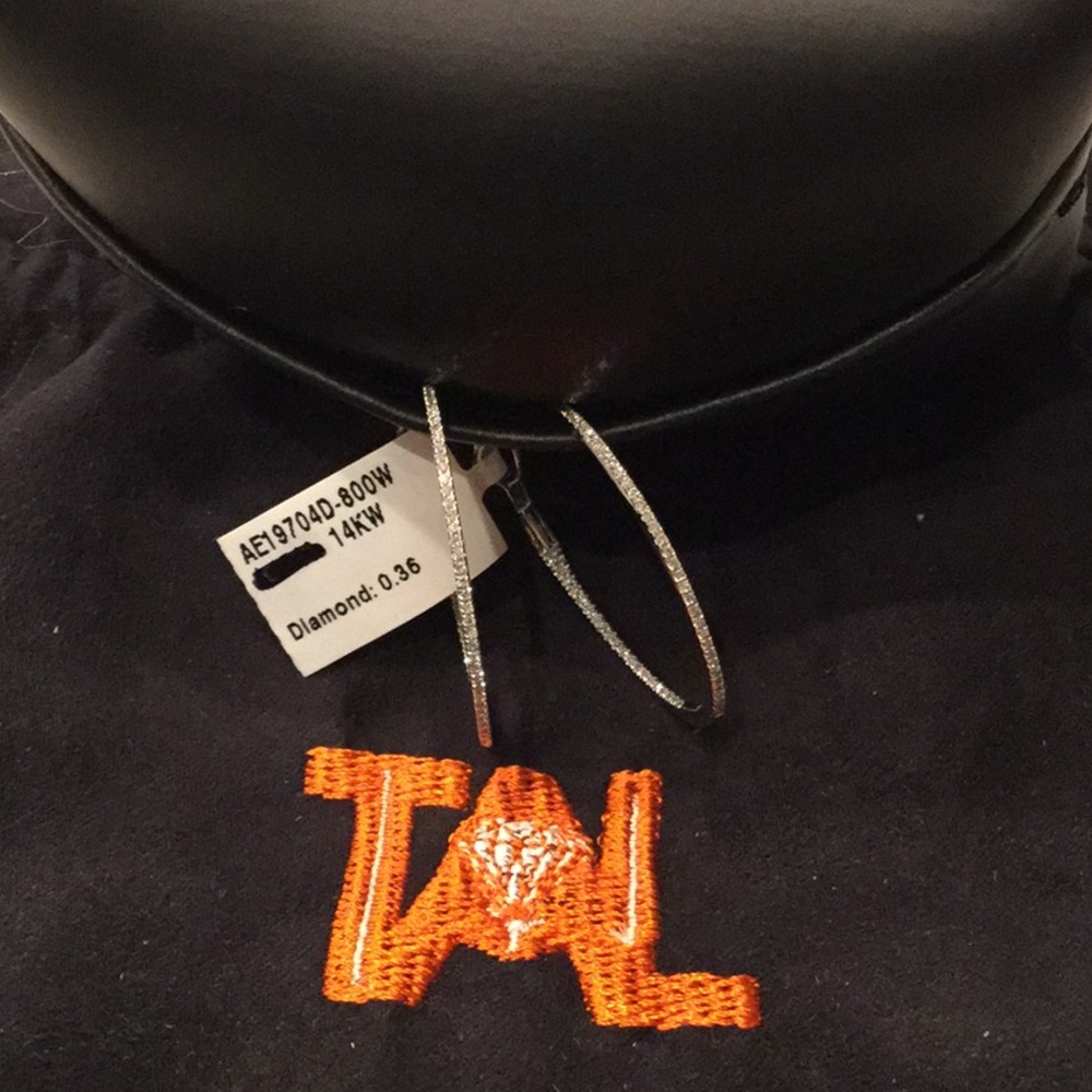 1 inch 14K white gold diamond hoop earrings